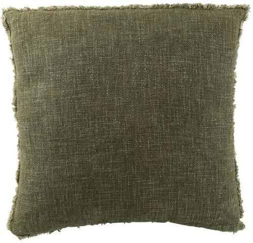 J-Line kussen Gerafelde Randen polyester|katoen donkergroen