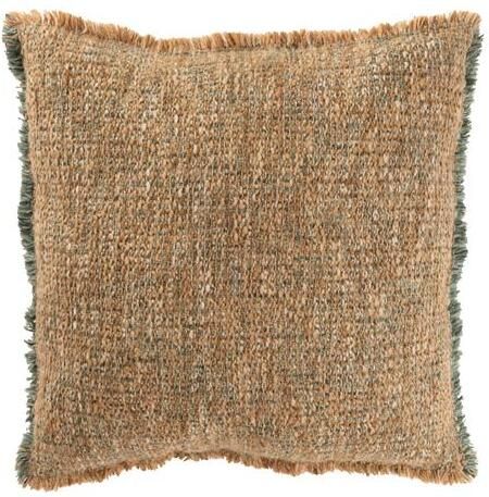 J-Line kussen Gerafelde Randen polyester|katoen lichtbruin|groen