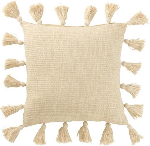 J-Line kussen Gewoven Kwasten katoen beige