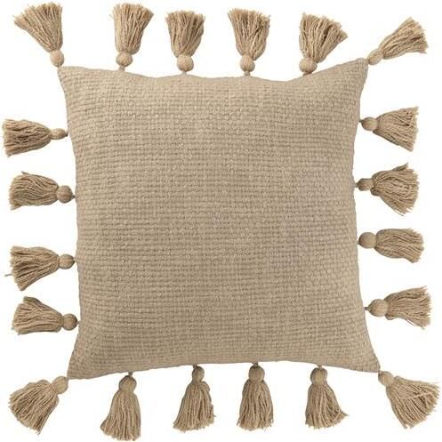 J-Line kussen Gewoven Kwasten katoen taupe