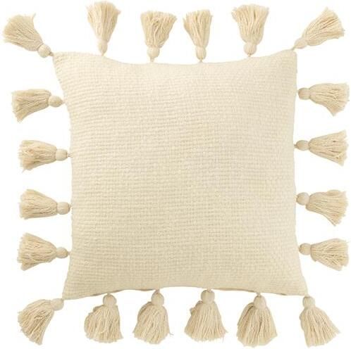 J-Line kussen Gewoven Kwasten katoen wit