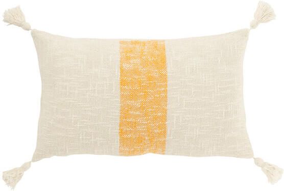 J-Line kussen Rechthoek Strepen + Kwasten katoen wit|oranje