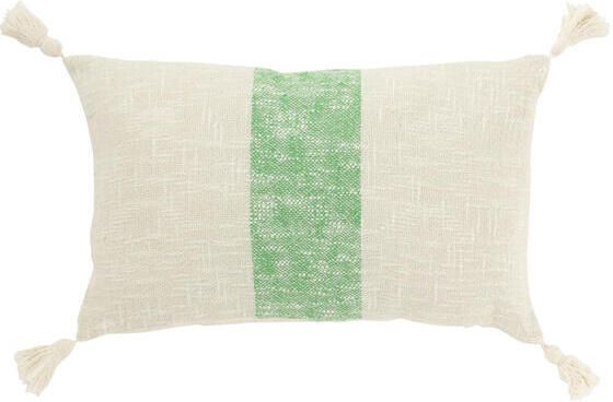 J-Line Kussen Rechthoek Strepen+Kwasten Katoen Wit|Groen