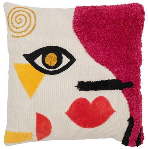 J-Line kussen Vierkant Abstract Gezicht katoen mix