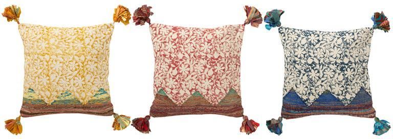 J-Line kussen Vierkant Bloemen katoen mix 3 stuks