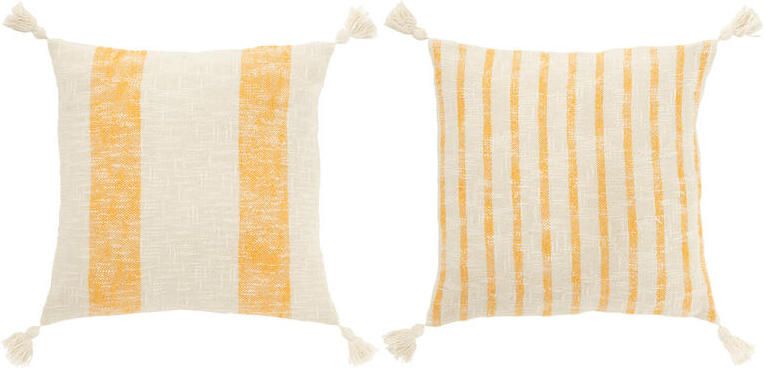 J-Line Kussen Vierkant Strepen+Kwasten Katoen Wit|Oranje Assortimen