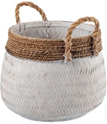 J-Line mand + handvat Bol bamboe wit small