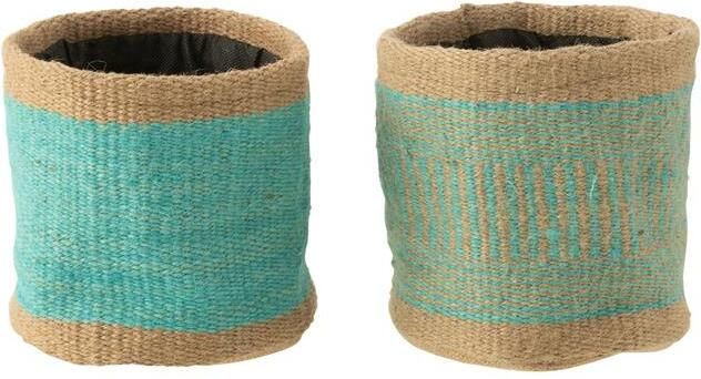 J-Line mand Rond + Band Jute naturel|azuur large 2 stuks