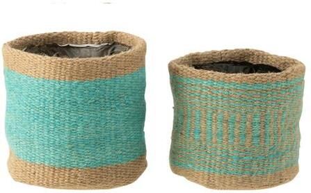 J-Line mand Rond + Band jute naturel|azuur XS|S 2 stuksv