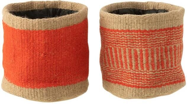 J-Line mand Rond + Band jute naturel|oranje large 2 stuks