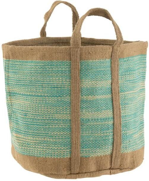 J-Line mand Rond Met Handvaten jute naturel|azuur