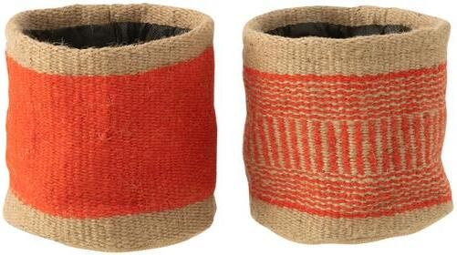 J-Line mand Rond Met Handvaten jute naturel|oranje