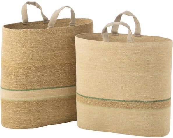 J-Line mand strepen + handvat naturel|groen 2 stuks