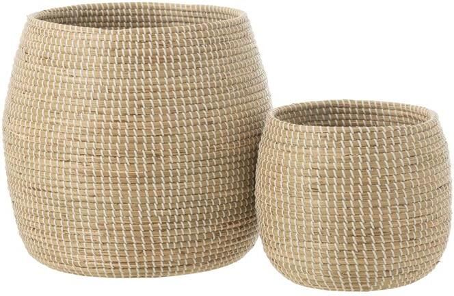 J-Line mand zeegras|kunststof naturel|wit 2 stuks