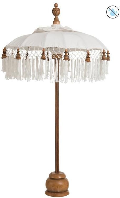 J-Line Parasol+Voet+Kwast Katoen|Hout Wit Bruin Small