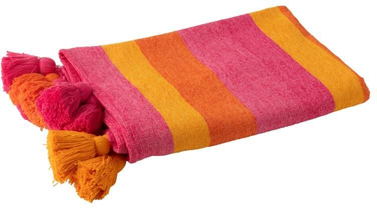 J-Line plaid Strepen + Kwastjes katoen mix