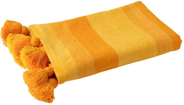 J-Line plaid Strepen + Kwastjes katoen oranje