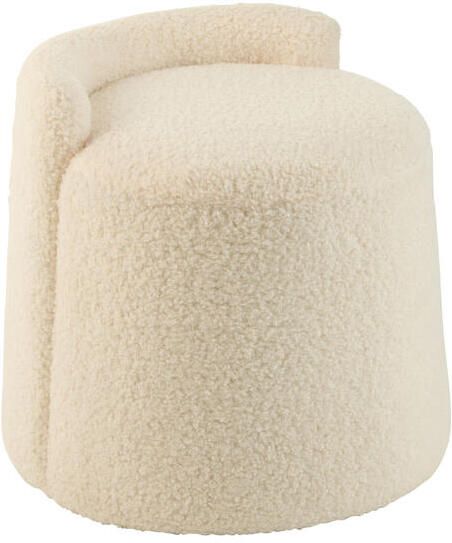 J-Line poef teddy rond + rugleuing bouclé textiel wit - Foto 3