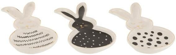J-Line schaal Konijn keramiek zwart|wit|goud medium 3 stuks paasdecoratie