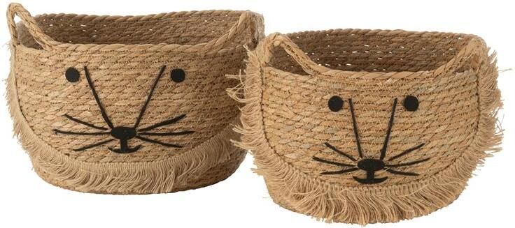 J-Line Set Van 2 Manden Kitty Riet Naturel|Zwart