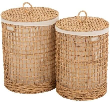 J-Line Set Van 2 Manden+deksel Was Waterhyacint Naturel 42x42x55cm