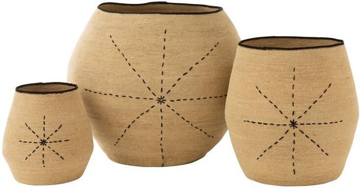 J-Line Set Van 3 Mand Ster Stippellijnen Zeegras Naturel|Zwart