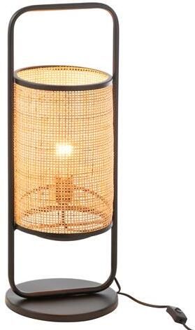 J-Line Tafellamp Elton Metaal|ratan Zwart|naturel Small 23x23x61cm