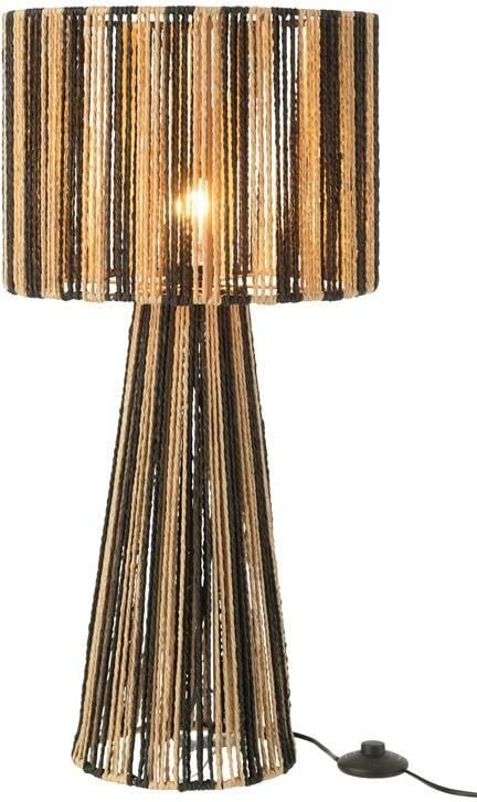 J-Line Tafellamp Strepen Touwen Metaal papier Zwart naturel 36x36x69cm