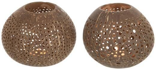 J-Line theelichthouder Kokosnoot jute bruin 2 stuks