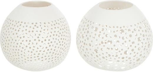 J-Line theelichthouder Kokosnoot jute wit 2 stuks