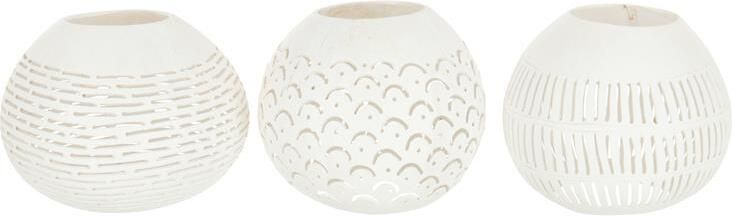 J-Line theelichthouder Kokosnoot Lijnen jute wit 3 stuks