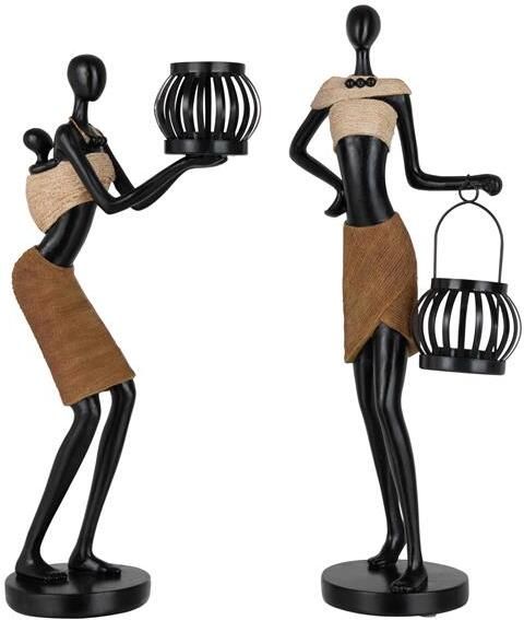 J-Line theelichthouder Op Hoofd Van Figuur Etnisch polyres