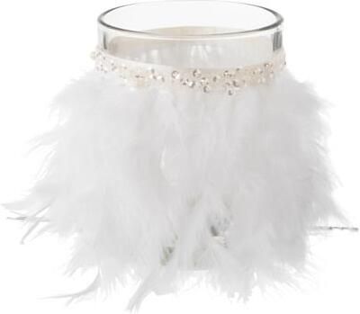 J-Line theelichthouder Veren glas wit|transparant large