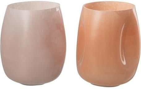 J-Line vaas Bult glas roze|oranje small 2 stuks 16.5 cm hoog