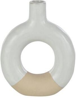 J-Line vaas Cirkel porselein wit|beige small 2 stuks 17.5 cm hoog