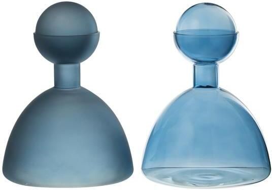 J-Line vaas Fles + Dop Rond glas blinkend|mat blauw 2 st
