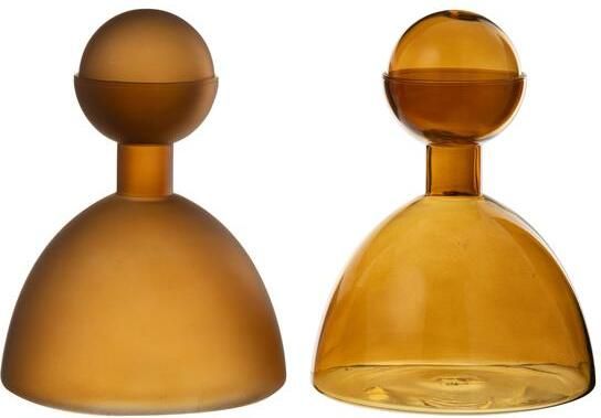 J-Line vaas Fles + Dop Rond glas bruin 2 stuks Ø 15 cm