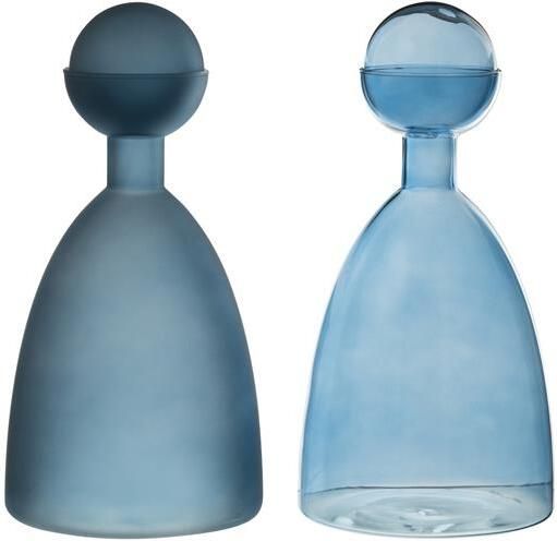 J-Line vaas Fles + Dop Smal glas blauw 2 stuks Ø 13.5 cm
