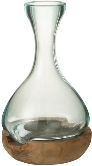 J-Line vaas Fles Gamal hout|glas naturel|transparant small 29 cm hoog