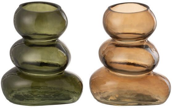 J-Line vaas Keien glas kaki|bruin small 2 stuks 1