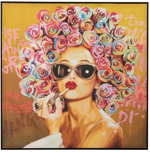 J-Line wanddecoratie Graffiti Vrouw Lipstick canvas|verf mix