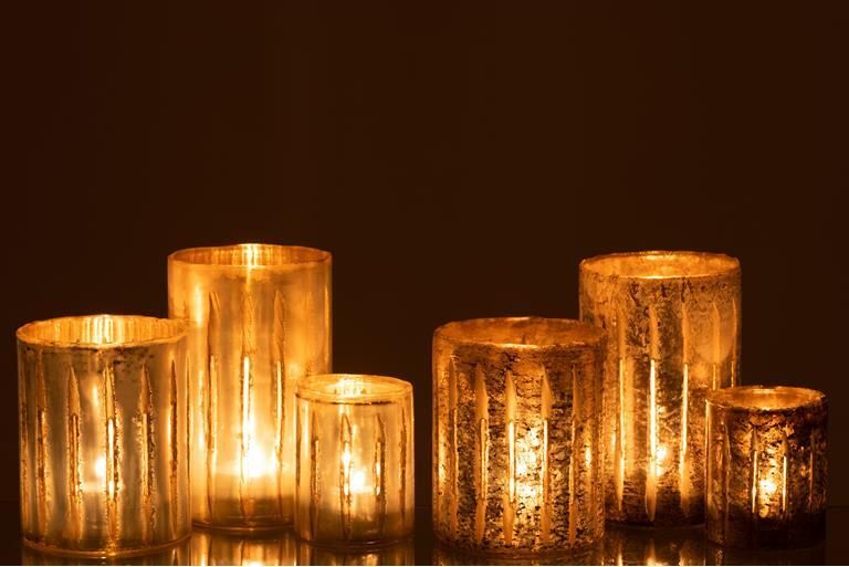 J-Line windlicht Streep glas blauw large 2 stuks