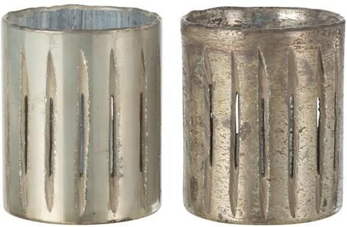 J-Line windlicht Streep glas blauw medium 2 stuks