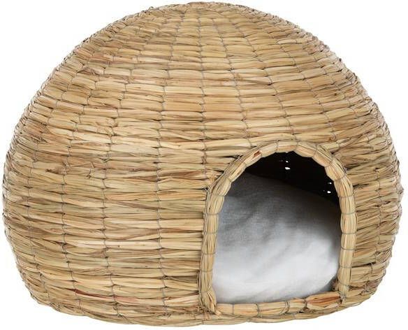 J-Line Yumi Rotan kattenmand + kussen jute naturel| wit