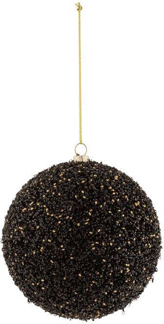 J-Line Kerstballen kunststof zwart| goud| glitter M 4x