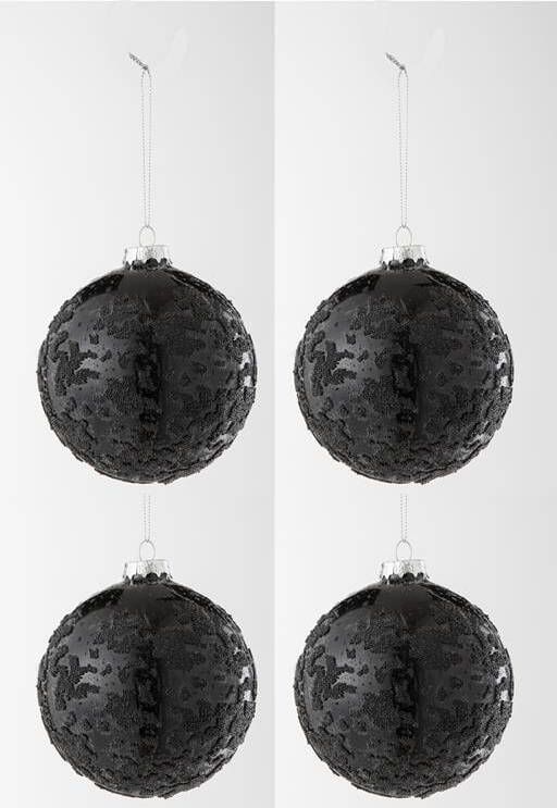 J-Line Kerstballen glas| parels zwart 4x