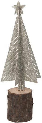 J-Line kerstboom hout|metaal glitter|zilver|naturel 2 stuks