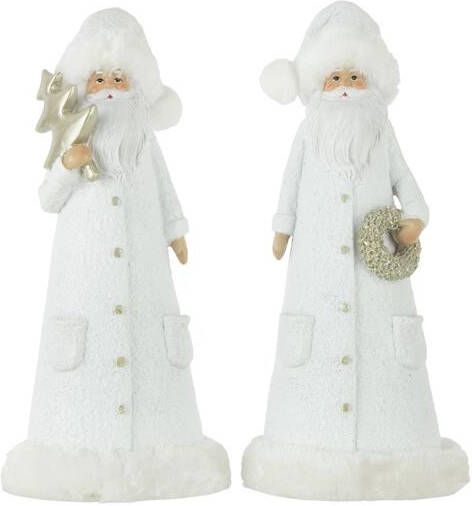 J-Line Kerstfiguren poly wit|goud 2 stuks