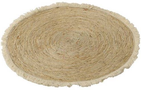 J-Line Kwastjesband mat vloerkleed bamboe beige & wit woonaccessoires Vloerkleed 70 x 70 cm