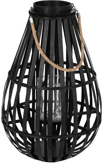 J-Line lantaarn Druppelvorm bamboe zwart small - Foto 1